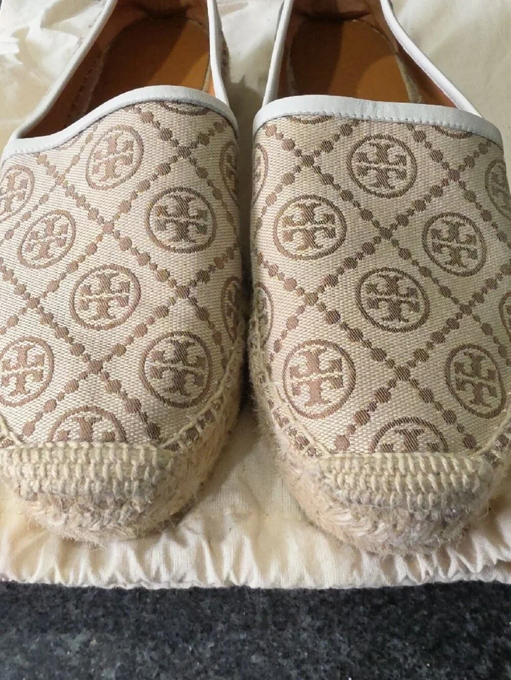 Tory Burch Neutral Logo Canvas Espadrille Flats